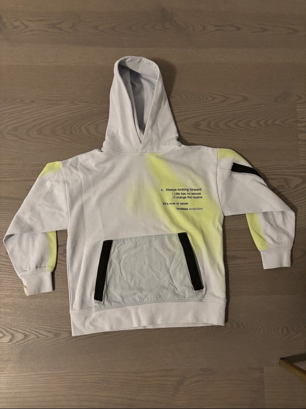Zara White Hoodie with Neon Yellow Accents